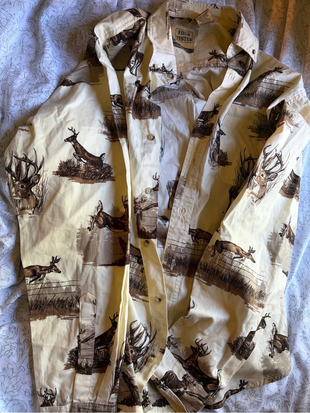 Outdoor Life Cream Button-Down Shirt with Brown Hunting Print
